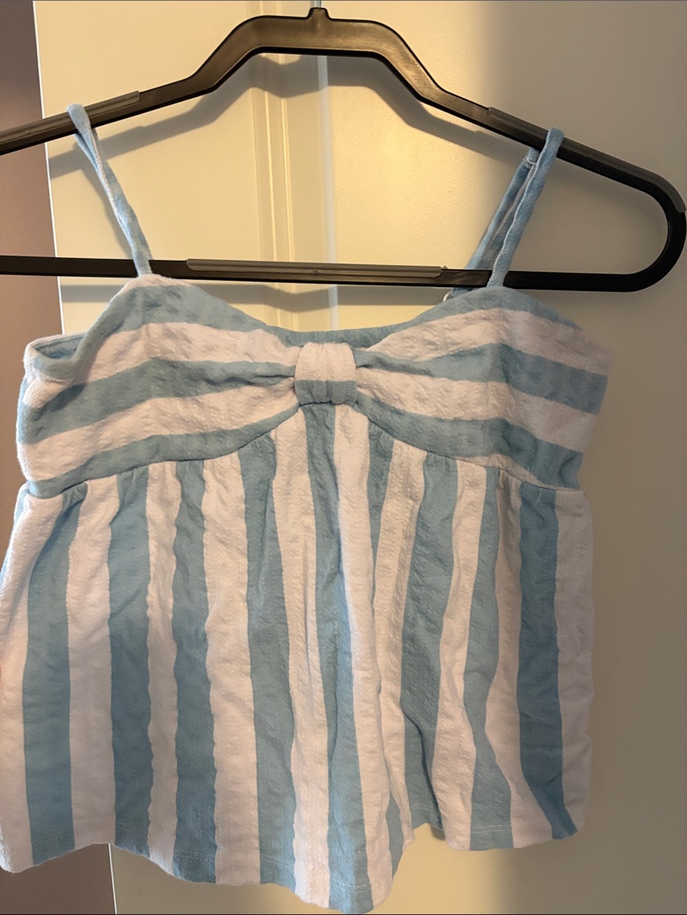 Old Navy Light Blue and White Striped Girls Tank Top with Front Bow